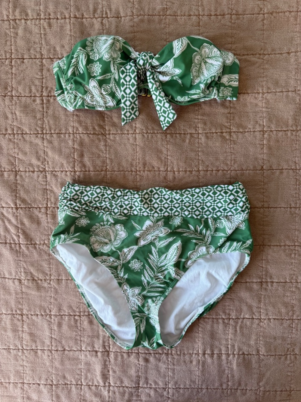Shade & Shore Green and White Floral Bandeau Bikini Set